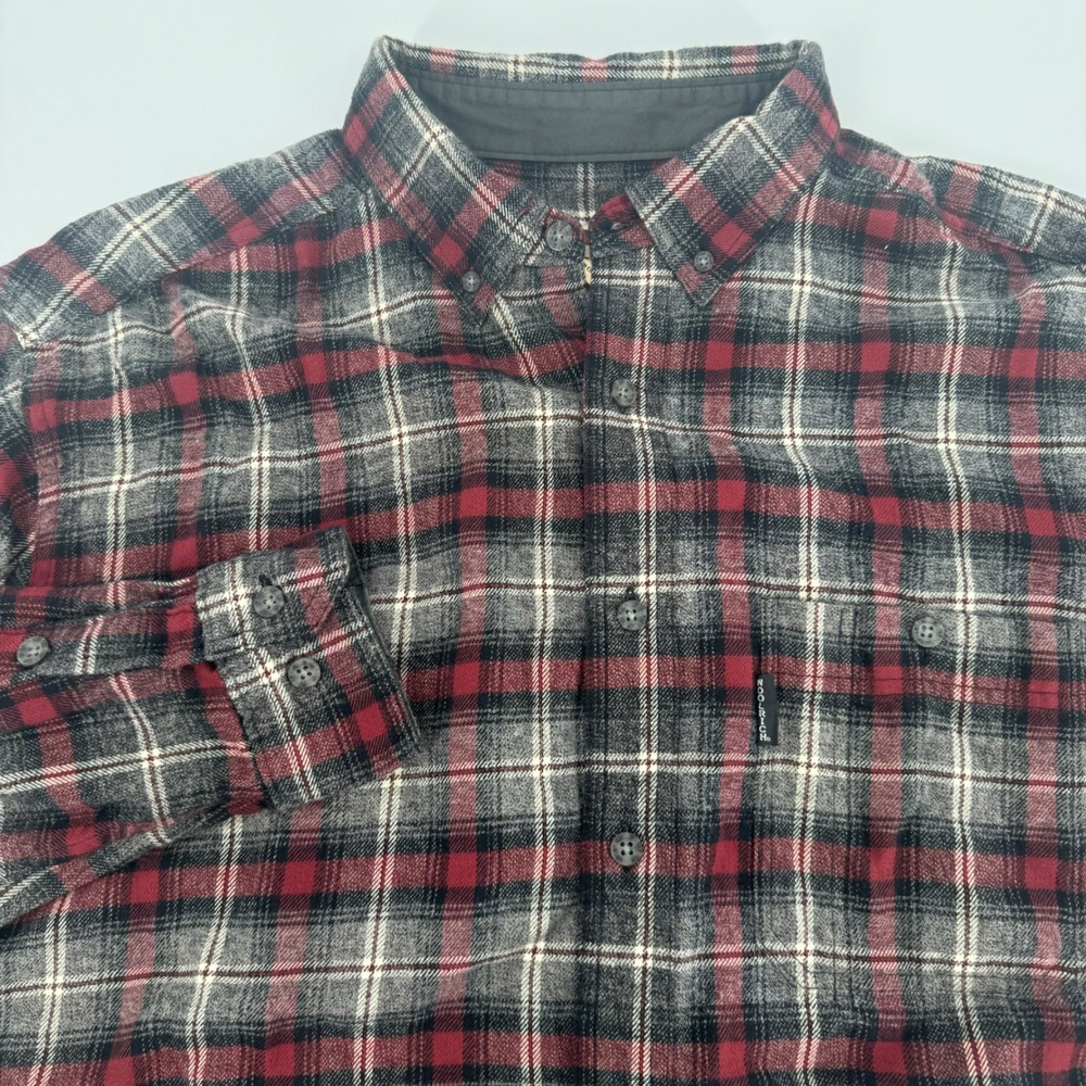 Woolrich Mens XL Flannel Button Up‎ Long Sleeve Plaid Shirt Red Gray